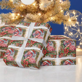 フラミンゴクリスマスをテーマにした ラッピングペーパー