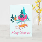 フラミンゴクリスマスウィンターワンダーランド カード (黄色い花)