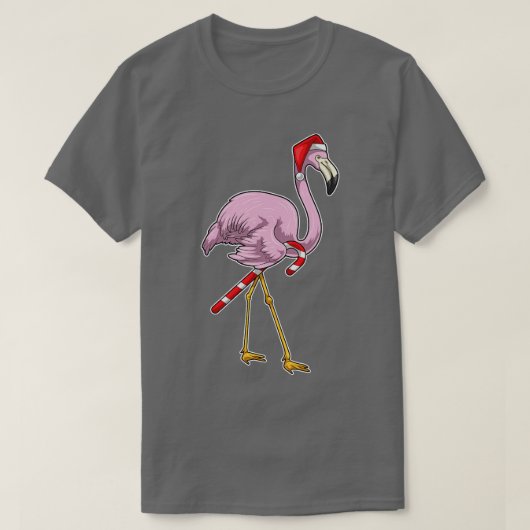 フラミンゴクリスマスキャンディーTシャツ Tシャツ (デザイン正面)