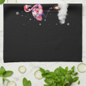 フラミンゴクリスマスツリーサンタハットライト キッチンタオル (折り畳み)