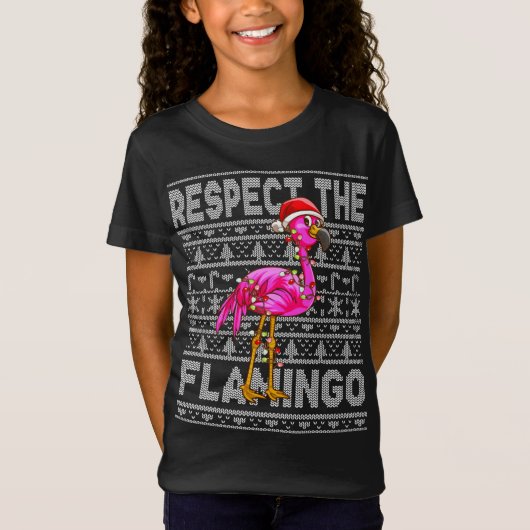 フラミンゴクリスマスピンクのフラミンゴを尊重する Tシャツ (正面)