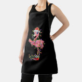 フラミンゴクリスマスプレゼントクリスマスライトサンタピンクカット エプロン (インサイチュ)