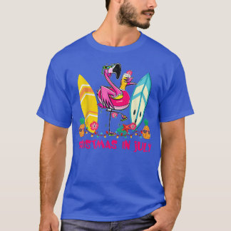フラミンゴクリスマスライツサングラスサーフィンビーチサム Tシャツ
