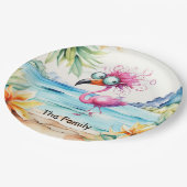 フラミンゴクリスマス7月のビーチ紙プラット ペーパープレート (アングル)