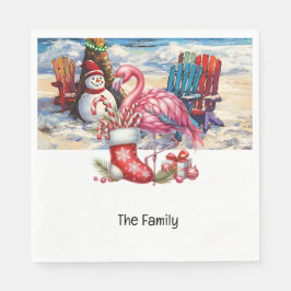 フラミンゴクリスマス7月のビーチ スタンダードランチョンナプキン