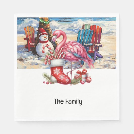 フラミンゴクリスマス7月のビーチ スタンダードランチョンナプキン (正面)