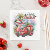 フラミンゴクリスマス7月のビーチ スタンダードランチョンナプキン (インサイチュ)