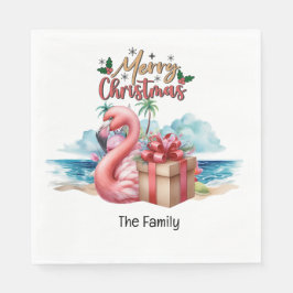 フラミンゴクリスマス7月のビーチ スタンダードランチョンナプキン
