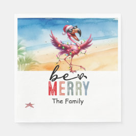フラミンゴクリスマス7月のビーチ スタンダードランチョンナプキン
