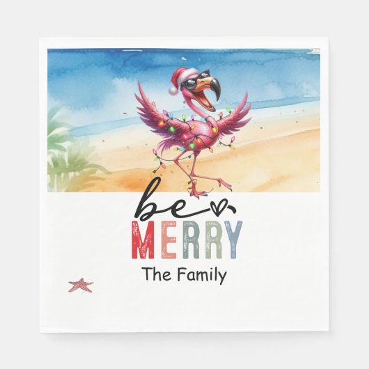 フラミンゴクリスマス7月のビーチ スタンダードランチョンナプキン (正面)