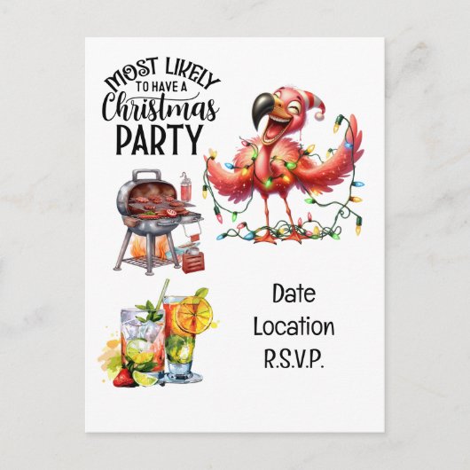 フラミンゴクリスマスin 7月パーティー シーズンポストカード (正面)