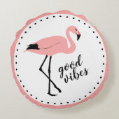 フラミンゴグッドバイブピンクブラックカワイイ装飾用クッション ラウンドクッション (裏面)