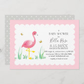 フラミンゴグレー水玉模様ベビーシャワー招待状 招待状 (正面/裏面)