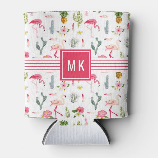 フラミンゴサボテンのパイナップルハイビスカスパターン 缶クーラー (正面)