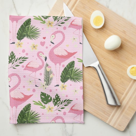 フラミンゴサマーコレクションワンデザイン8 キッチンタオル (四つ折り)