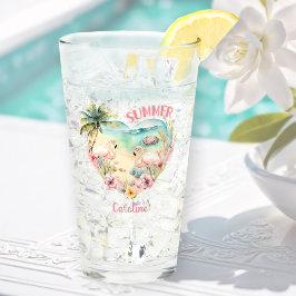 フラミンゴサマービーチハートトロピカルピンク タンブラーグラス