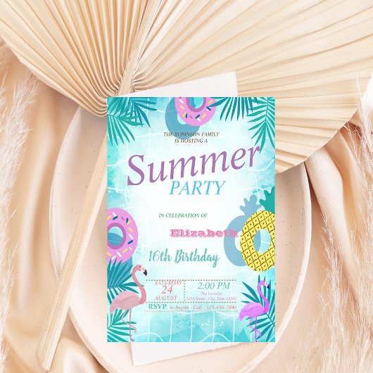 フラミンゴサマープール誕生日パーティー 招待状