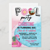 フラミンゴサマープール誕生日パーティー 招待状 (正面/裏面)