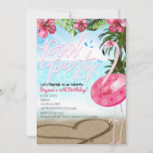 フラミンゴサマー誕生日プールパーティの招待状 招待状 (正面)