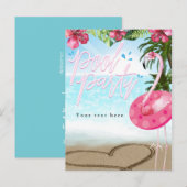 フラミンゴサマー誕生日プールパーティービーチ インビテーションポストカード (正面/裏面)