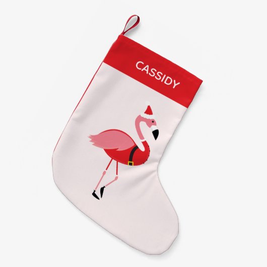 フラミンゴサンタおもしろい スモールクリスマスストッキング (正面 (吊り時))