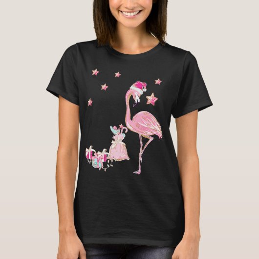 フラミンゴサンタクラムクリスマスハワイアン Tシャツ (正面)