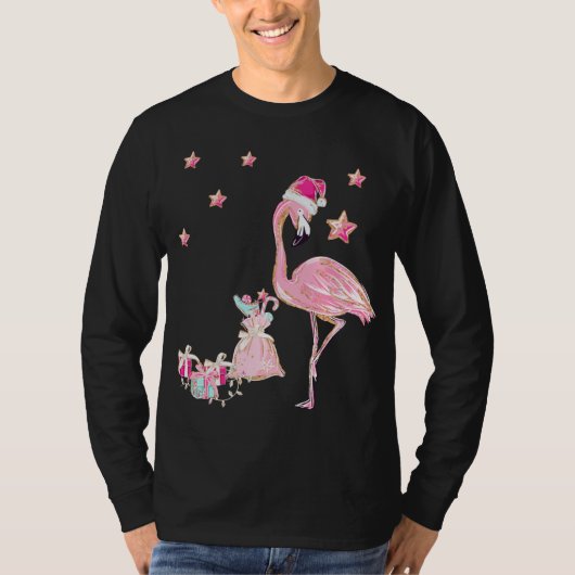 フラミンゴサンタクラムクリスマスハワイアン Tシャツ (正面)