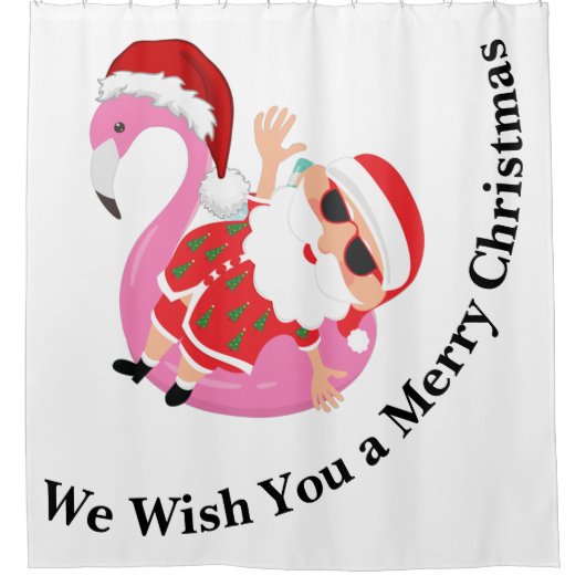 フラミンゴサンタクロース聖降誕祭のお願い シャワーカーテン (正面)