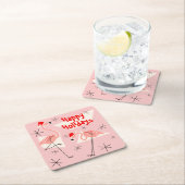 フラミンゴサンタスピンクハッピーホリデーズスクエア スクエアペーパーコースター (インサイチュ)