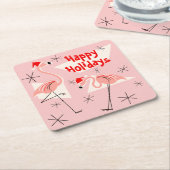 フラミンゴサンタスピンクハッピーホリデーズスクエア スクエアペーパーコースター (アングル)