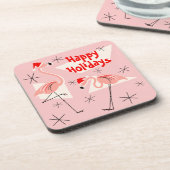 フラミンゴサンタスピンクハッピーホリデーズプラスチック コースター (左側)