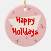 フラミンゴサンタスピンクハッピーホリデーズラウンド セラミックオーナメント (裏面)