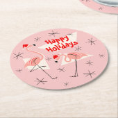 フラミンゴサンタスピンクホリデーズラウンド ラウンドペーパーコースター (アングル)