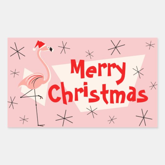 フラミンゴサンタスピンクメリークリスマスの長方形 長方形シール (正面)