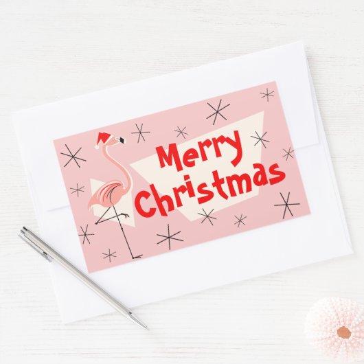 フラミンゴサンタスピンクメリークリスマスの長方形 長方形シール (封筒)
