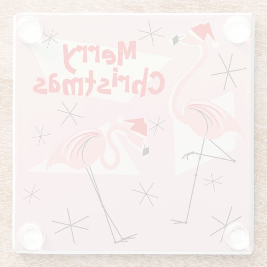 フラミンゴサンタスピンクメリークリスマスコースター ガラスコースター (裏面)