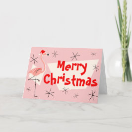 フラミンゴサンタスピンクメリークリスマスフロント シーズンカード