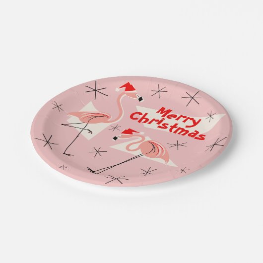フラミンゴサンタスピンクメリークリスマス紙プレート ペーパープレート (アングル)