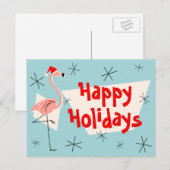 フラミンゴサンタスブルーハッピーホリデーズハガキ シーズンポストカード (正面/裏面)