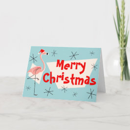 フラミンゴサンタスブルーメリークリスマスフロント シーズンカード