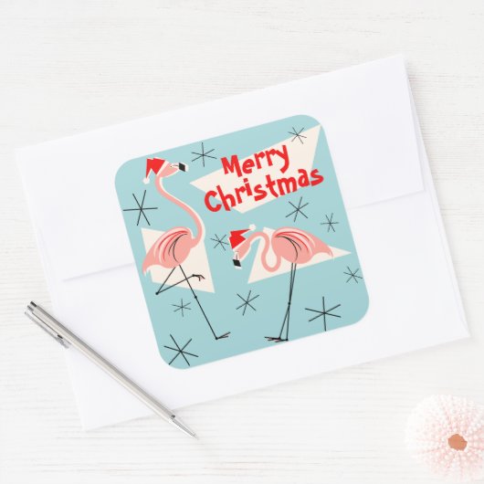 フラミンゴサンタスブルーメリークリスマス広場 スクエアシール (封筒)