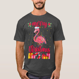 フラミンゴサンタハットクリスマスライトフラミンゴ恋人Chr Tシャツ