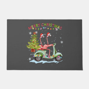 フラミンゴサンタハットクリスマスライトモトバイククリスマス ドアマット