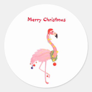 フラミンゴサンタハットメリークリスマスクラシックのラウンドS ラウンドシール