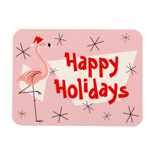 フラミンゴサンタピンクハッピーホリデーズフレキシブル マグネット (横)