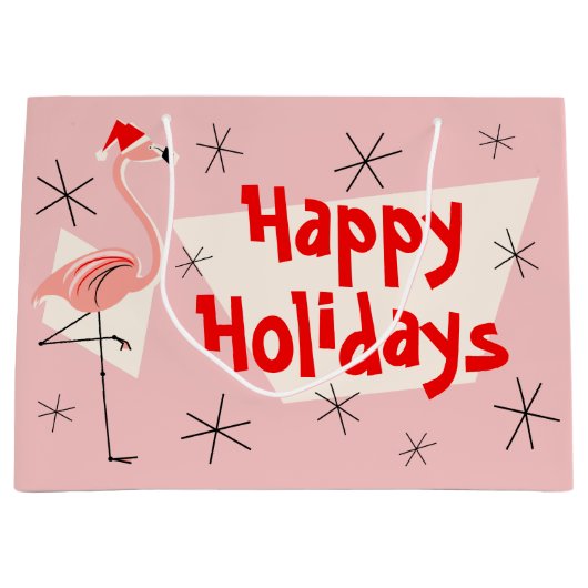 フラミンゴサンタピンクハッピーホリデーズラージ抱き枕 ラージペーパーバッグ (正面)