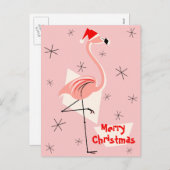 フラミンゴサンタピンクメリークリスマスポートレート シーズンポストカード (正面/裏面)