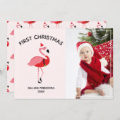 フラミンゴサンタフォトベビー初めてのクリスマス シーズンカード (正面/裏面)