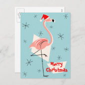 フラミンゴサンタブルーメリークリスマスポートレート シーズンポストカード (正面/裏面)
