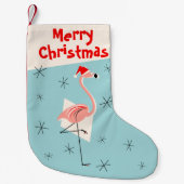 フラミンゴサンタブルーメリークリスマス スモールクリスマスストッキング (正面)
